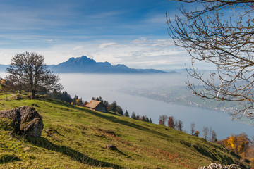 Amaing Autumn Landscape near mount Rigi and lake Luzerne, Alps, Switzerland