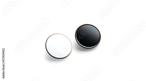Download "Blank black and white round gold lapel badge mock up, side view, 3d rendering. Empty luxury ...