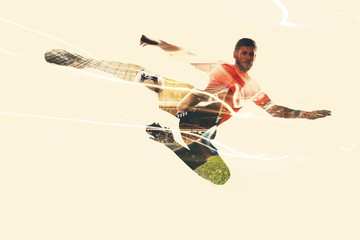 Football player at the soccer stadium