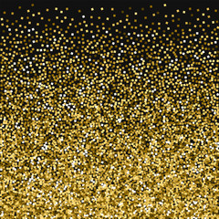 Gold glitter. Bottom gradient with gold glitter on black background. Overwhelming Vector illustration.