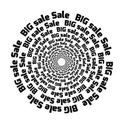 Big sale label design. Round label template. Inscription. Black and white