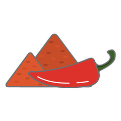 Paprika spice in flat style a vector a design element.Red sweet and hot pepper.Set of dry spices..Element of design of the culinary websites and kitchen shops and banners. Seasoning to food.