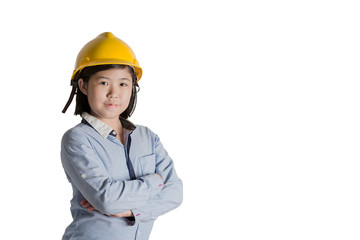 little girl engineer isolated on white background