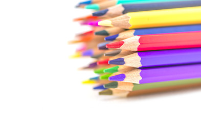 Color pencils on white background or Close up color pencils