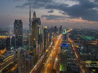 Night cityscape of Dubai, United Arab Emirates
