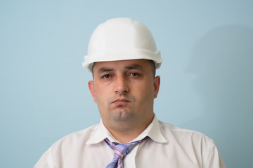 Portrait man in a white helmet