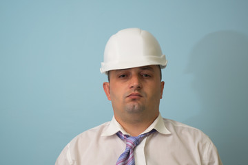 Portrait man in a white helmet