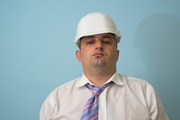 Portrait man in a white helmet