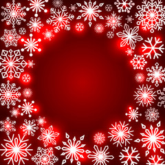 Fototapeta na wymiar Snowflake frame. Winter theme. New Year s and Christmas. Snowflakes of different shapes and sizes. Vector Image.