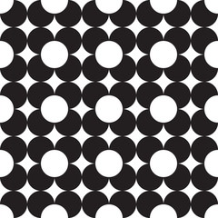 Circle seamless pattern of black and white colors. Geometric mosaic background.