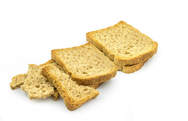 Organic, rustic toast isolated on white background. Clipping path included.