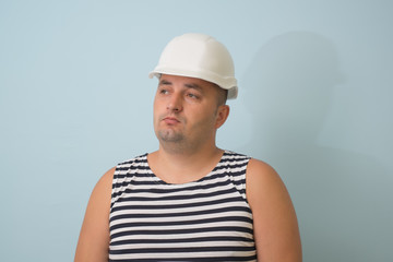 Portrait man in a white helmet
