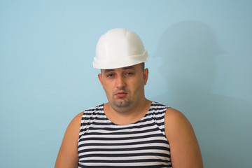 Portrait man in a white helmet