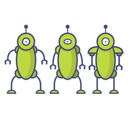 Robot in cartoon style.Virtual assistant on the website or a mobile application.Innovative mechanical robotic assistant. Technology and science of the future. A vector in flat linear style.