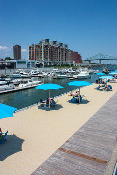 MONTREAL CANADA 06 17 12: People laying at the beach in the old port