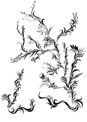 Hand drawing watercolor black chrysanthemum flowers and leaves ornament