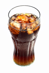 Glass of cola against white background