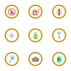 Home pest control service icons set, cartoon style