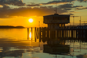 sunset over Lake in Umbria Italy