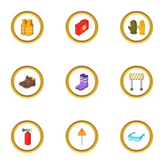 Road repair icons set, cartoon style
