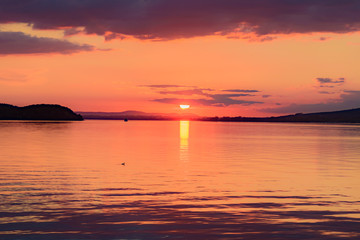 sunset over Lake in Umbria Italy