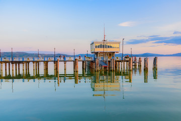 sunset over Lake in Umbria Italy