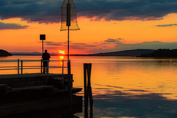 sunset over Lake in Umbria Italy