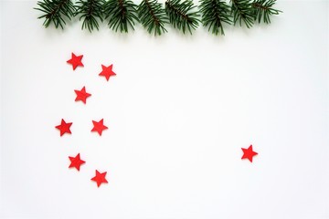 Christmas theme with red wooden stars on white background