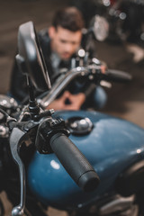 classic motorcycle in workshop
