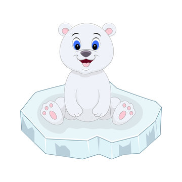 Cute cartoon polar bear sitting on the ice floe