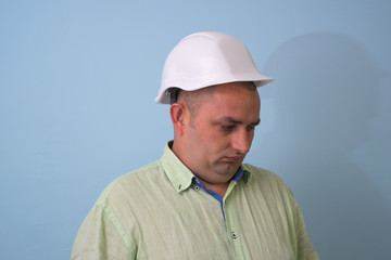 Portrait man in a white helmet