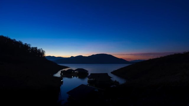 Sunrise time lapse,Mae Ngat Somboon Chon Dam in Thailand.