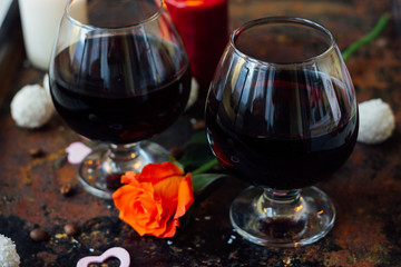 Romantic drink for couple - juice in glasses.