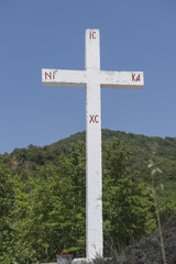 Wegkreuz im Gebiet der Meteoraklöster, Kalambaka, Thessalien, Griechenland