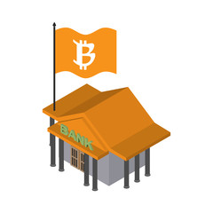 Bitcoin Bank. Cryptocurrency exchange. Financial building. Vector illustration.