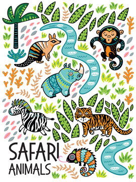 Safari animals print, Vector illustration
