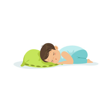 Cute little boy sleeping on a pillow cartoon character vector illustration