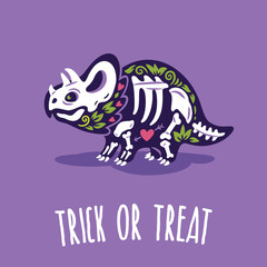 Halloween Poster or Greeting card with cartoon dinosaur in costume