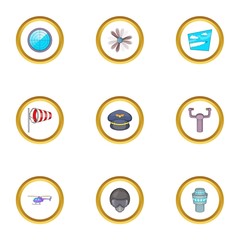 International airport icons set, cartoon style