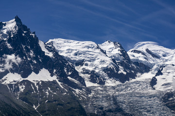 The beautiful majestic scenery of the Mont Blanc massif. French Alps.