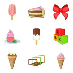 Nestling icons set, cartoon style