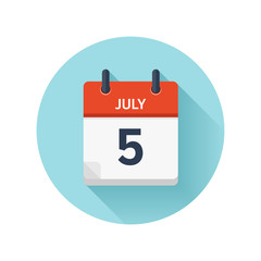 July 5. Vector flat daily calendar icon. Date and time, day, month 2018. Holiday. Season.