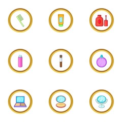 Cosmetic icons set, cartoon style