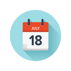 July 18. Vector flat daily calendar icon. Date and time, day, month 2018. Holiday. Season.