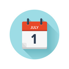 July 1. Vector flat daily calendar icon. Date and time, day, month 2018. Holiday. Season.