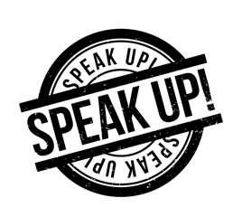 Speak Up rubber stamp. Grunge design with dust scratches. Effects can be easily removed for a clean, crisp look. Color is easily changed.