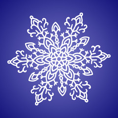 Winter white snowflake on blue background. Christmas element. Vector illustration.