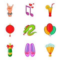 Exultancy icons set, cartoon style