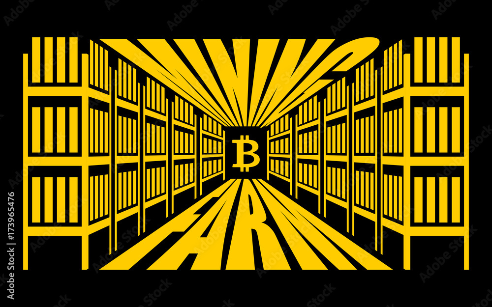Poster mining farm. extraction of cryptocurrency. stand gpu. technology for obtaining bitcoin and etherium.