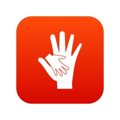 Baby and mother hand icon digital red